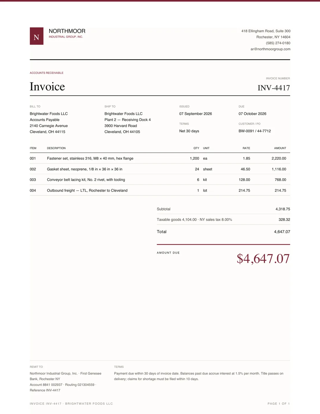 Standard Invoice, page 1