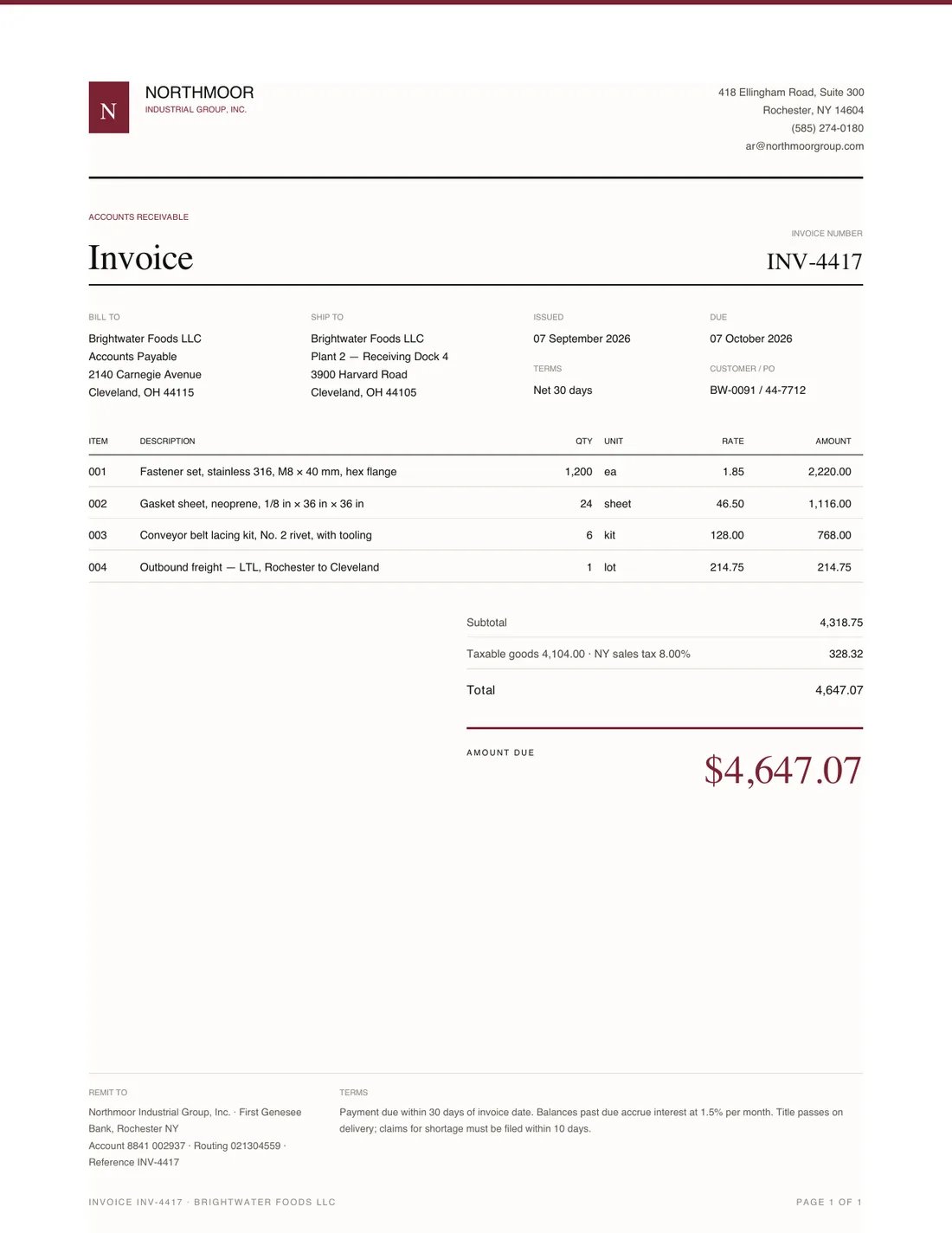 Standard Invoice, page 1