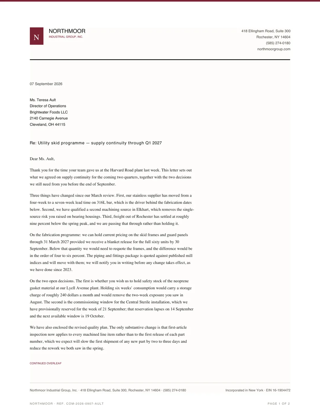Letterhead, page 1