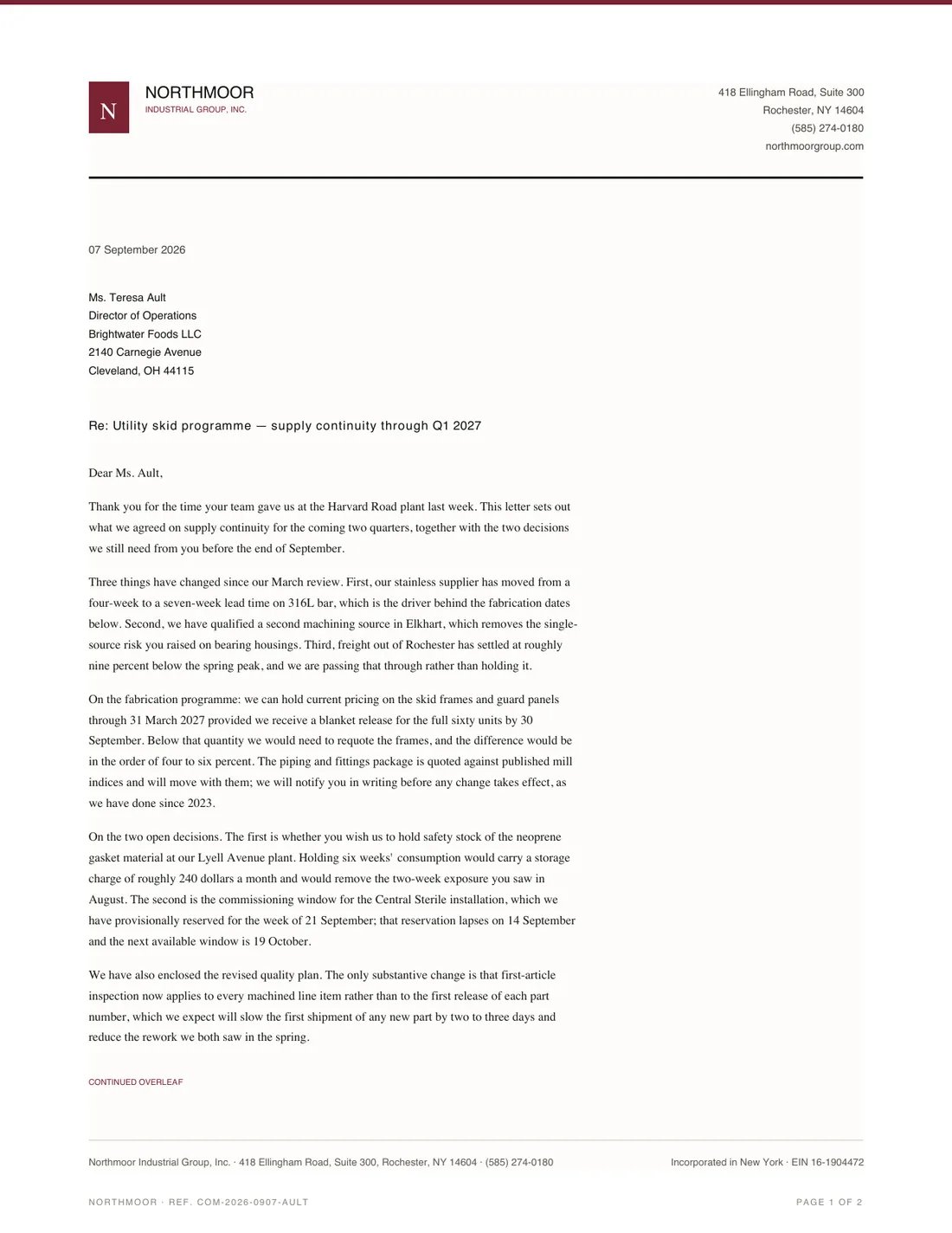 Letterhead, page 1