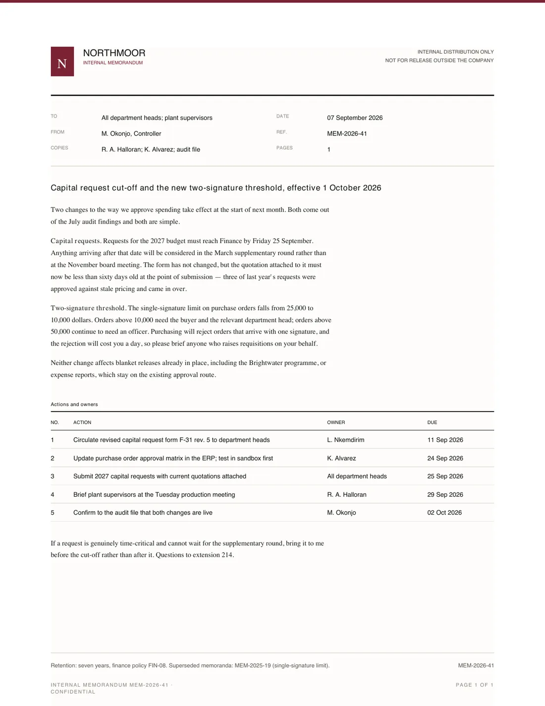 Memo, page 1