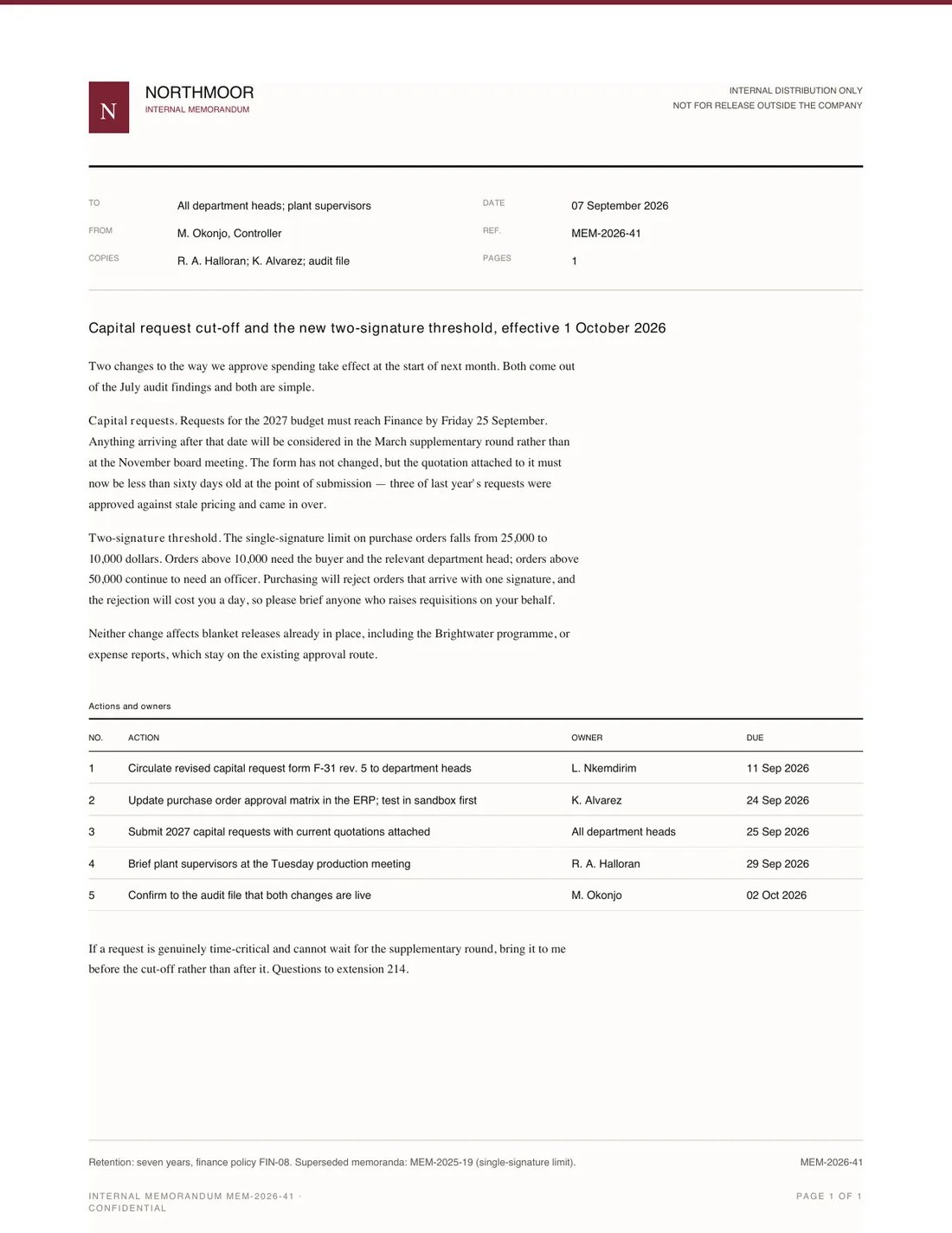 Memo, page 1
