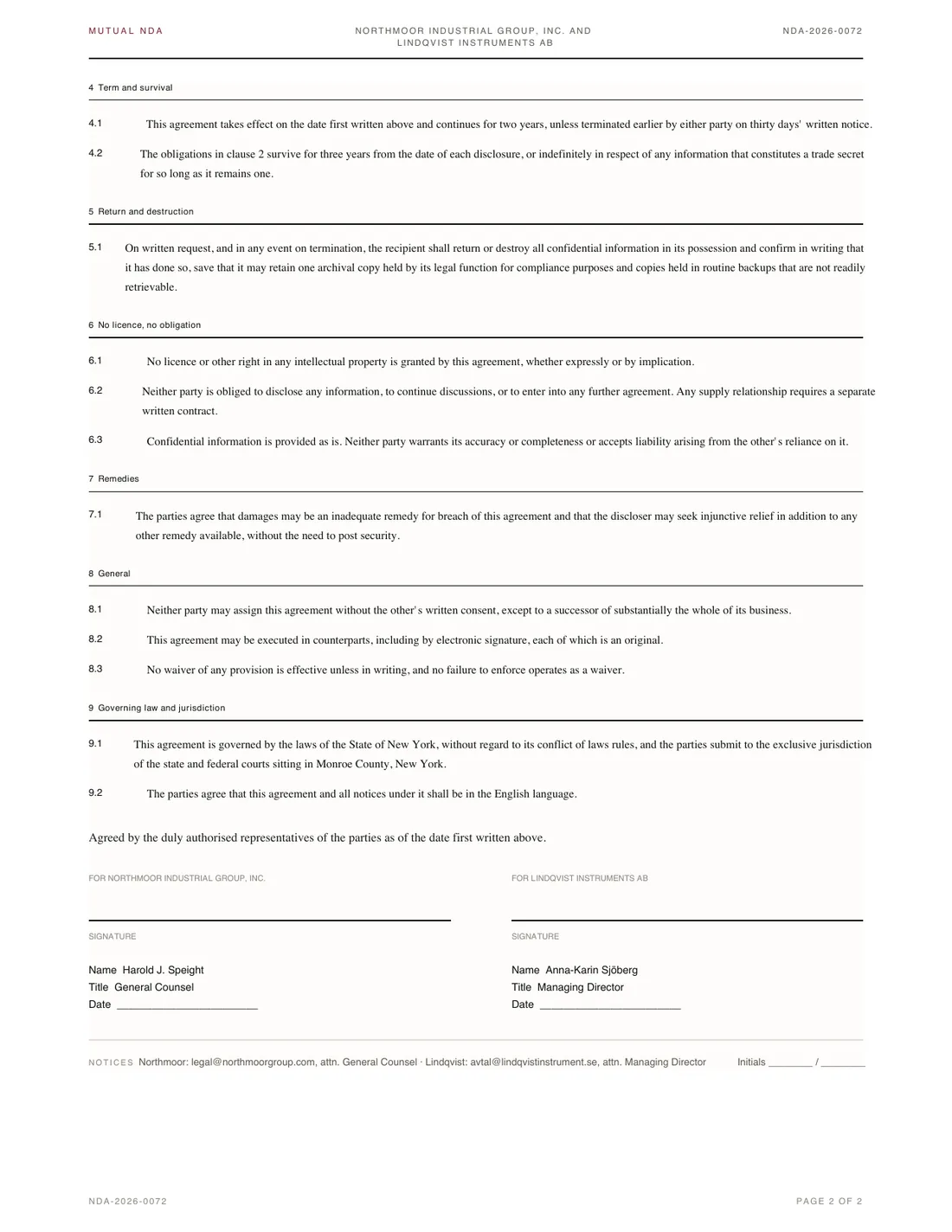 Mutual NDA, page 2