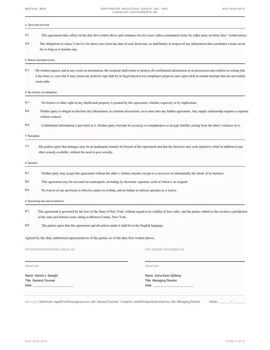 Mutual NDA, page 2