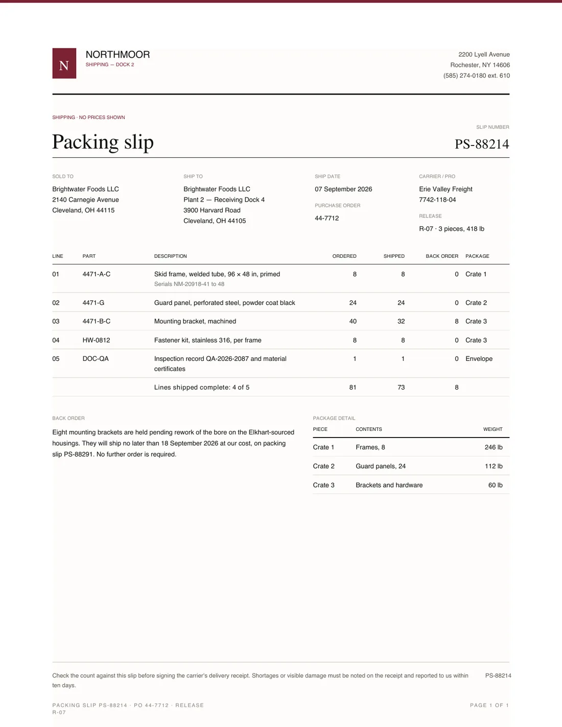 Packing Slip, page 1