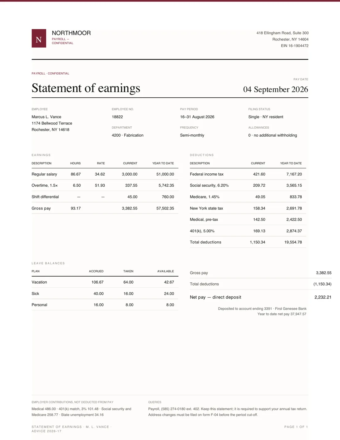 Payslip, page 1