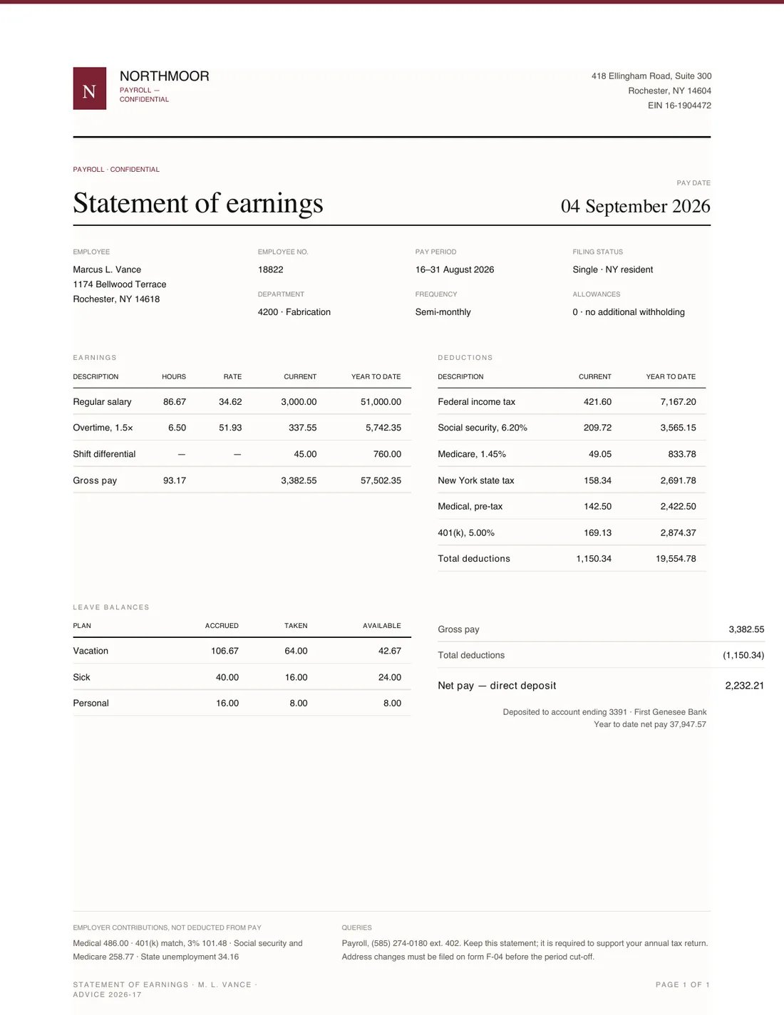 Payslip, page 1