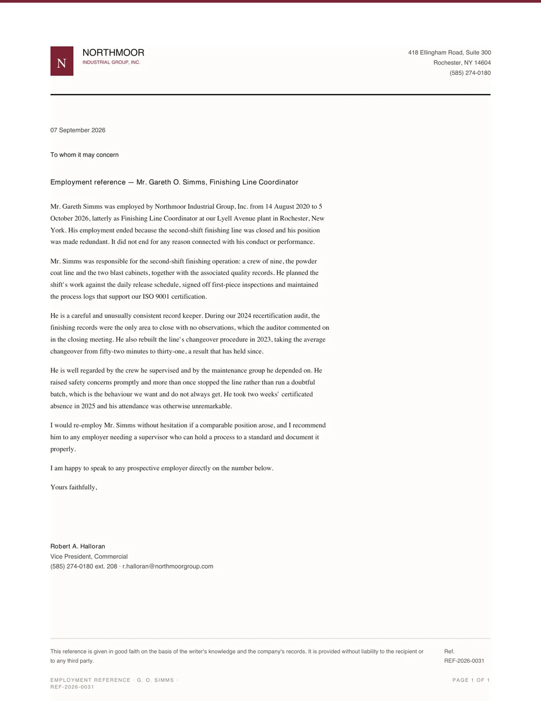 Reference Letter, page 1