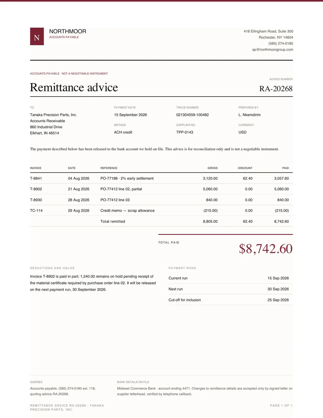 Remittance Advice, page 1