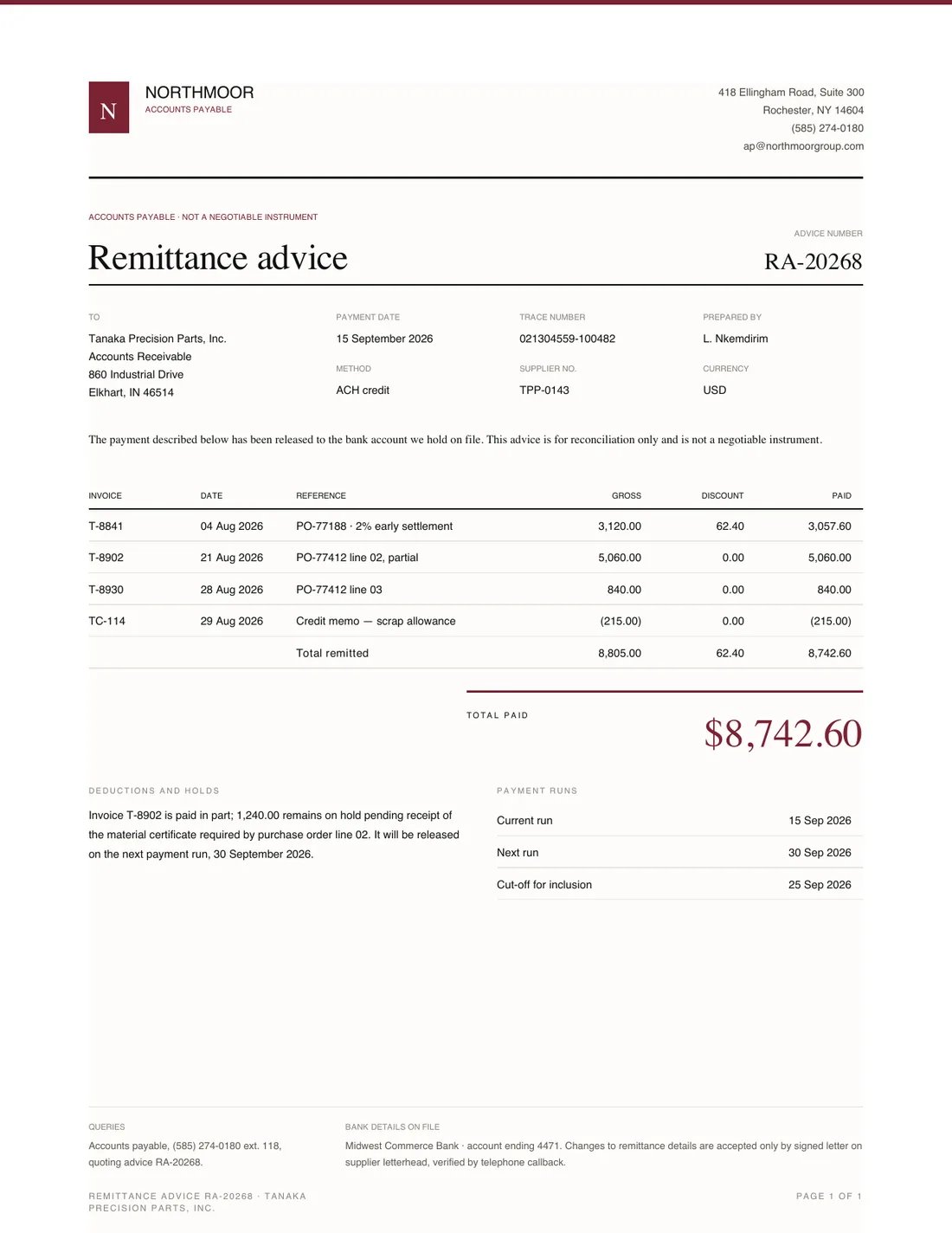 Remittance Advice, page 1