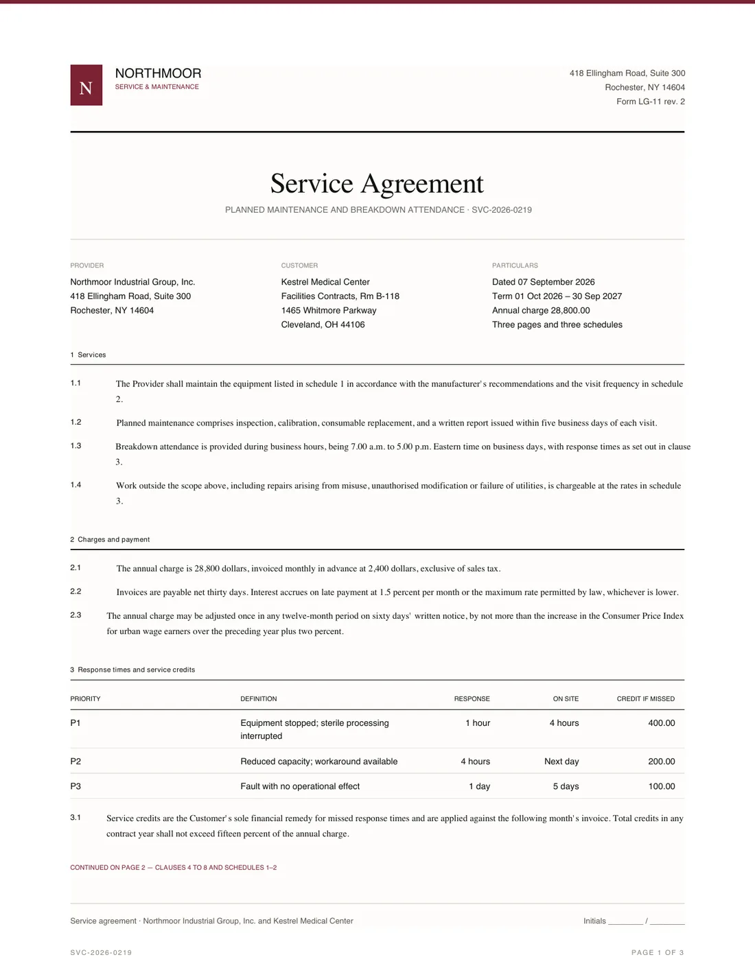 Service Agreement, page 1
