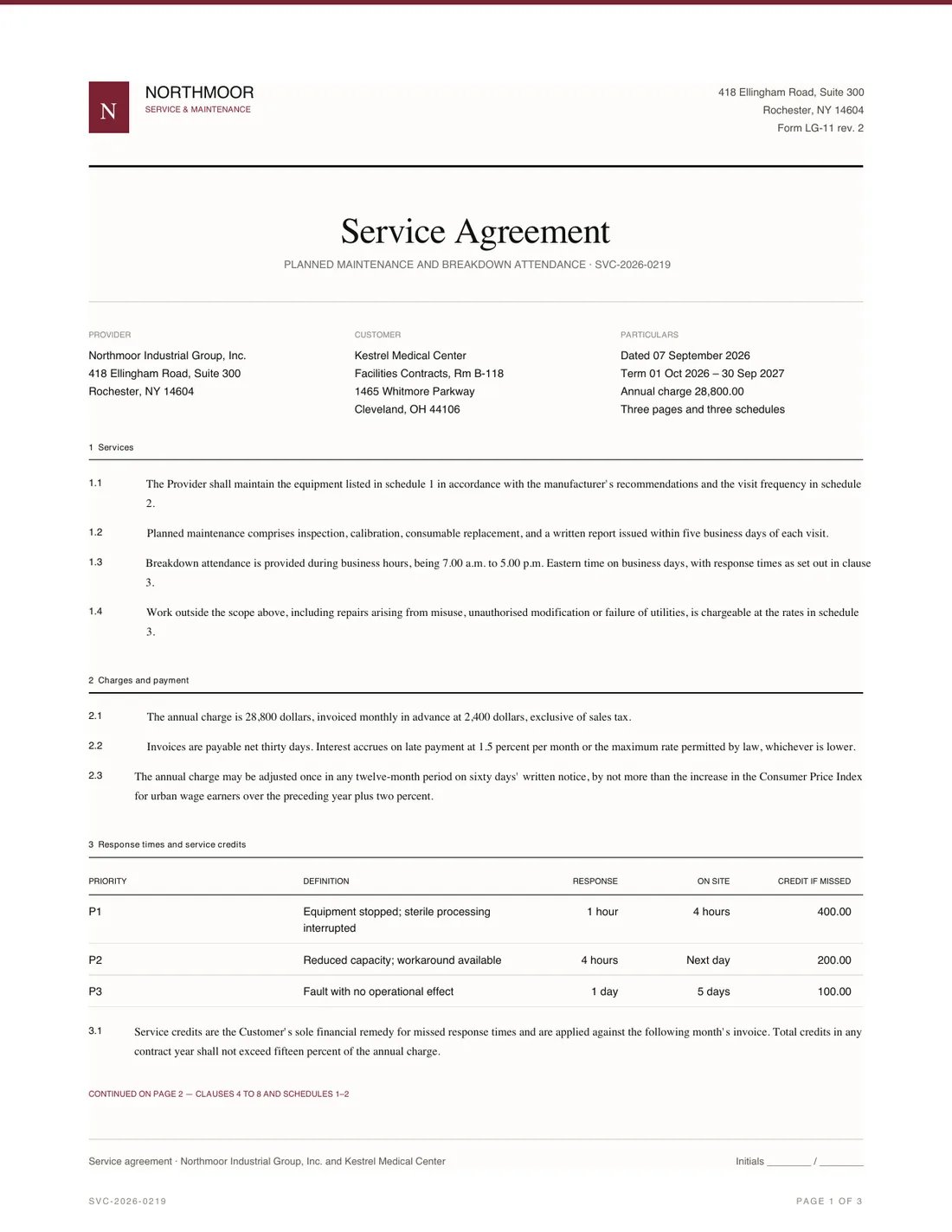 Service Agreement, page 1