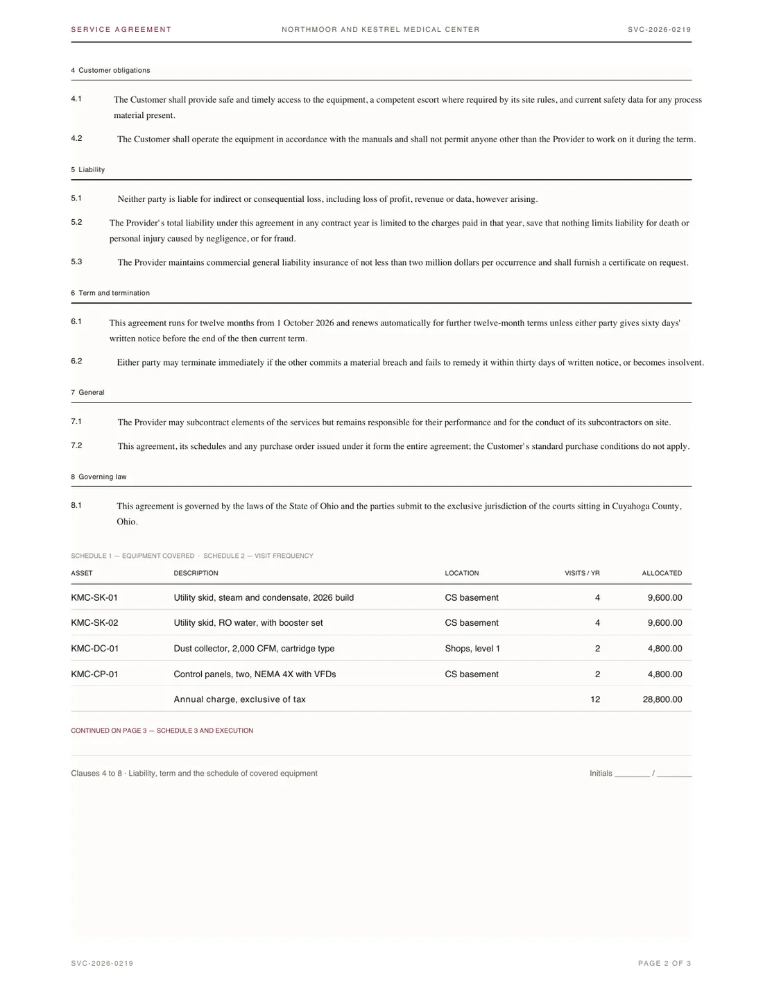 Service Agreement, page 2