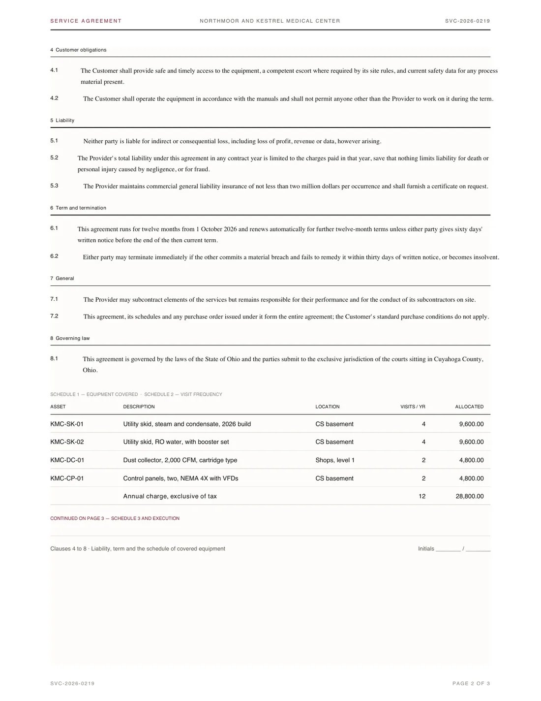 Service Agreement, page 2