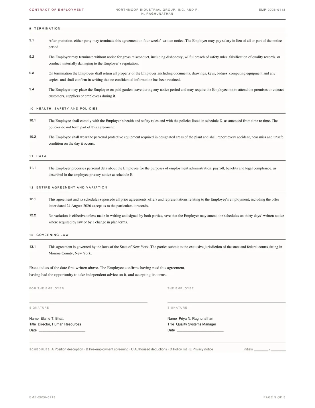 Employment Contract, page 3
