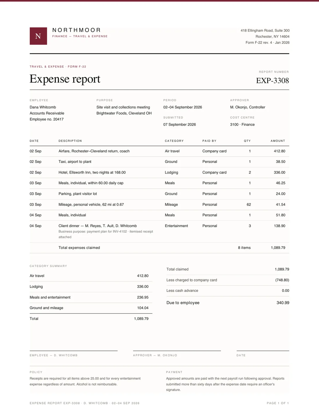 Expense Report, page 1