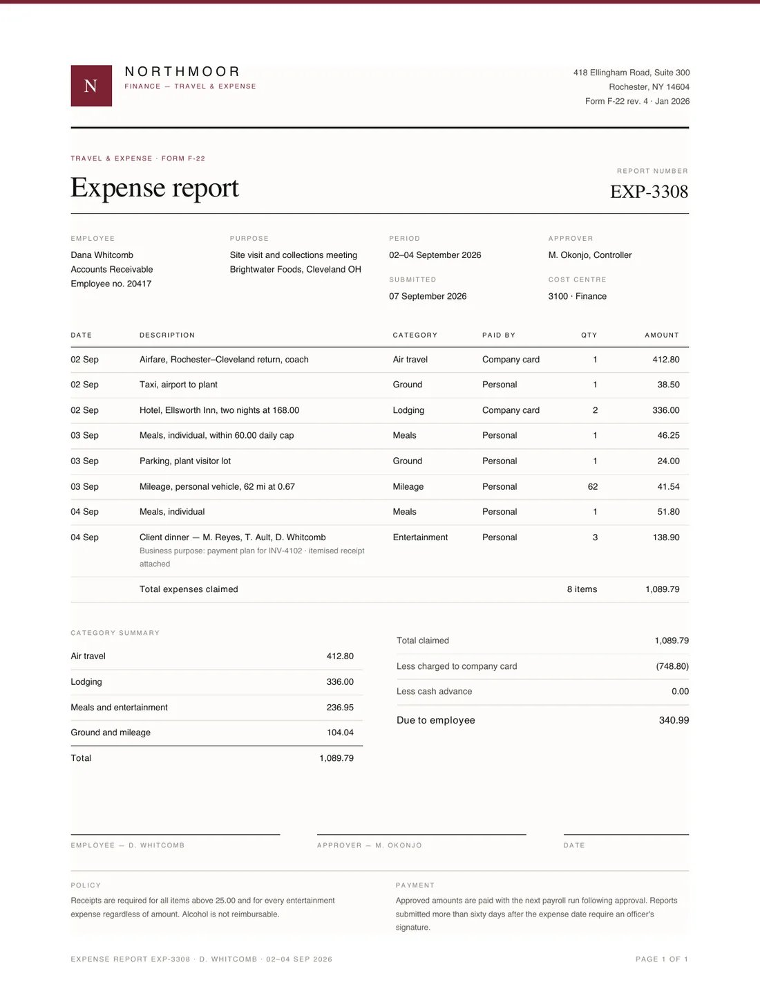 Expense Report, page 1