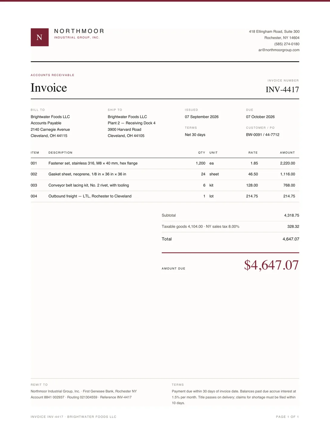 Standard Invoice, page 1