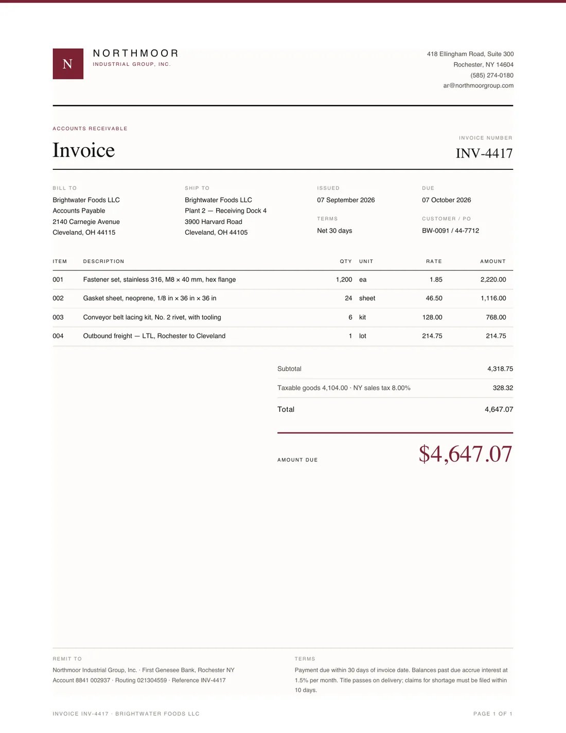 Standard Invoice, page 1