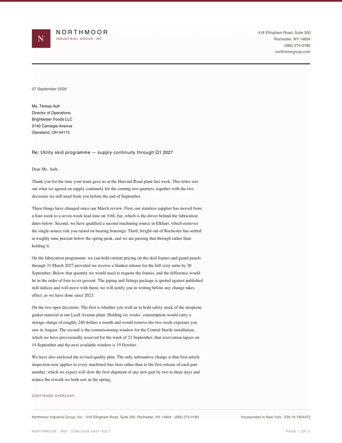 Letterhead, page 1
