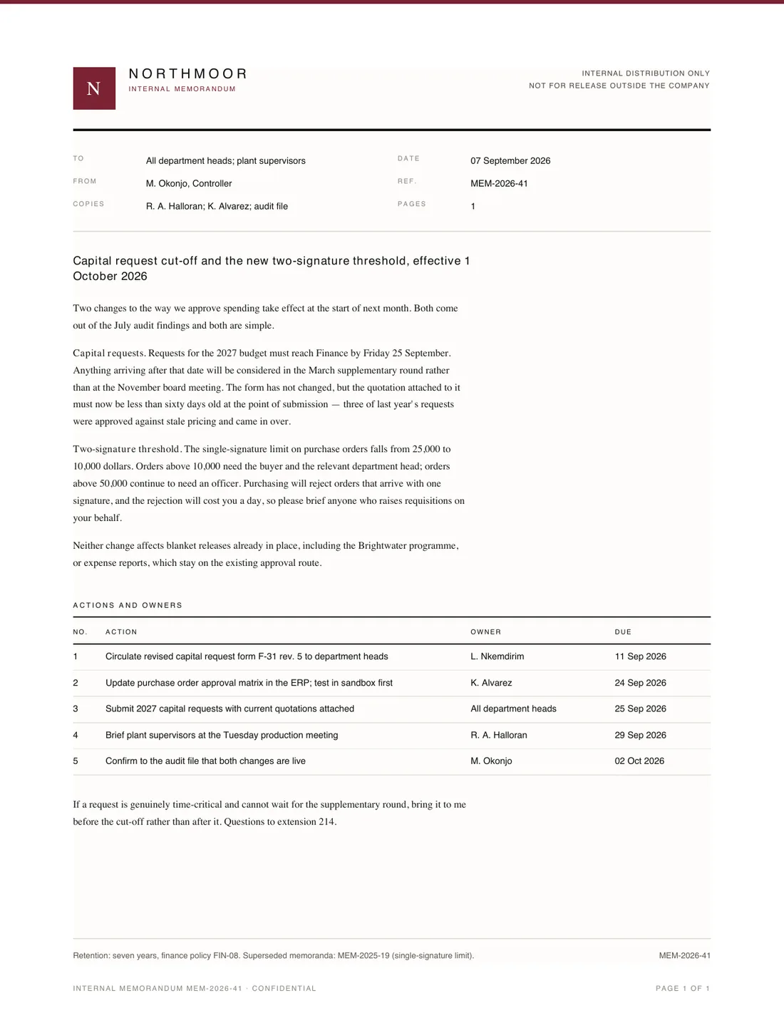 Memo, page 1