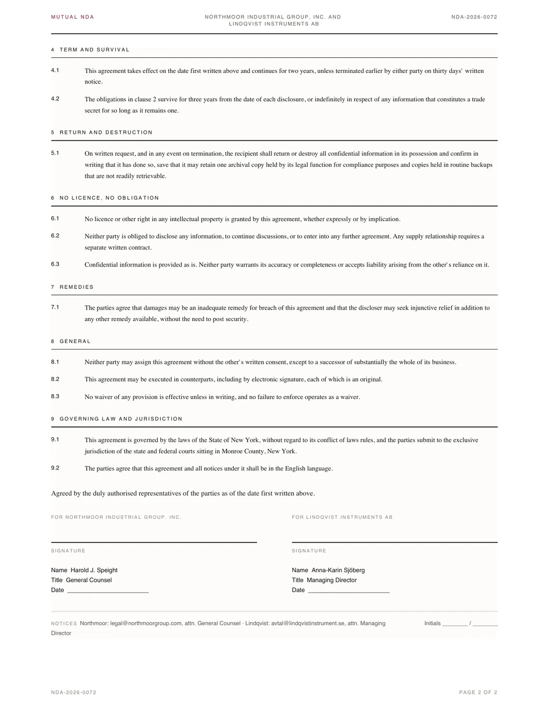 Mutual NDA, page 2