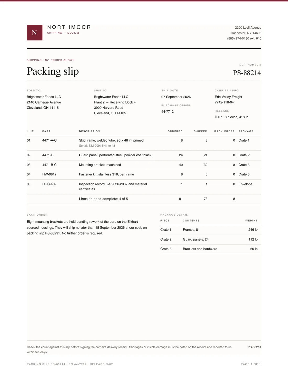 Packing Slip, page 1