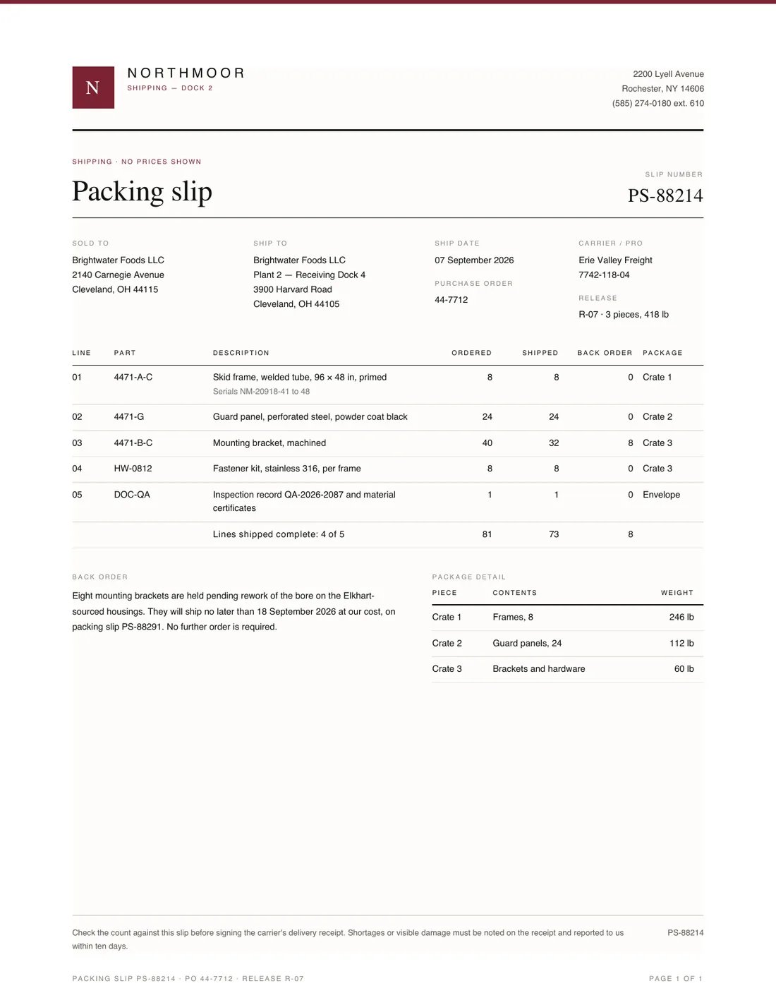 Packing Slip, page 1