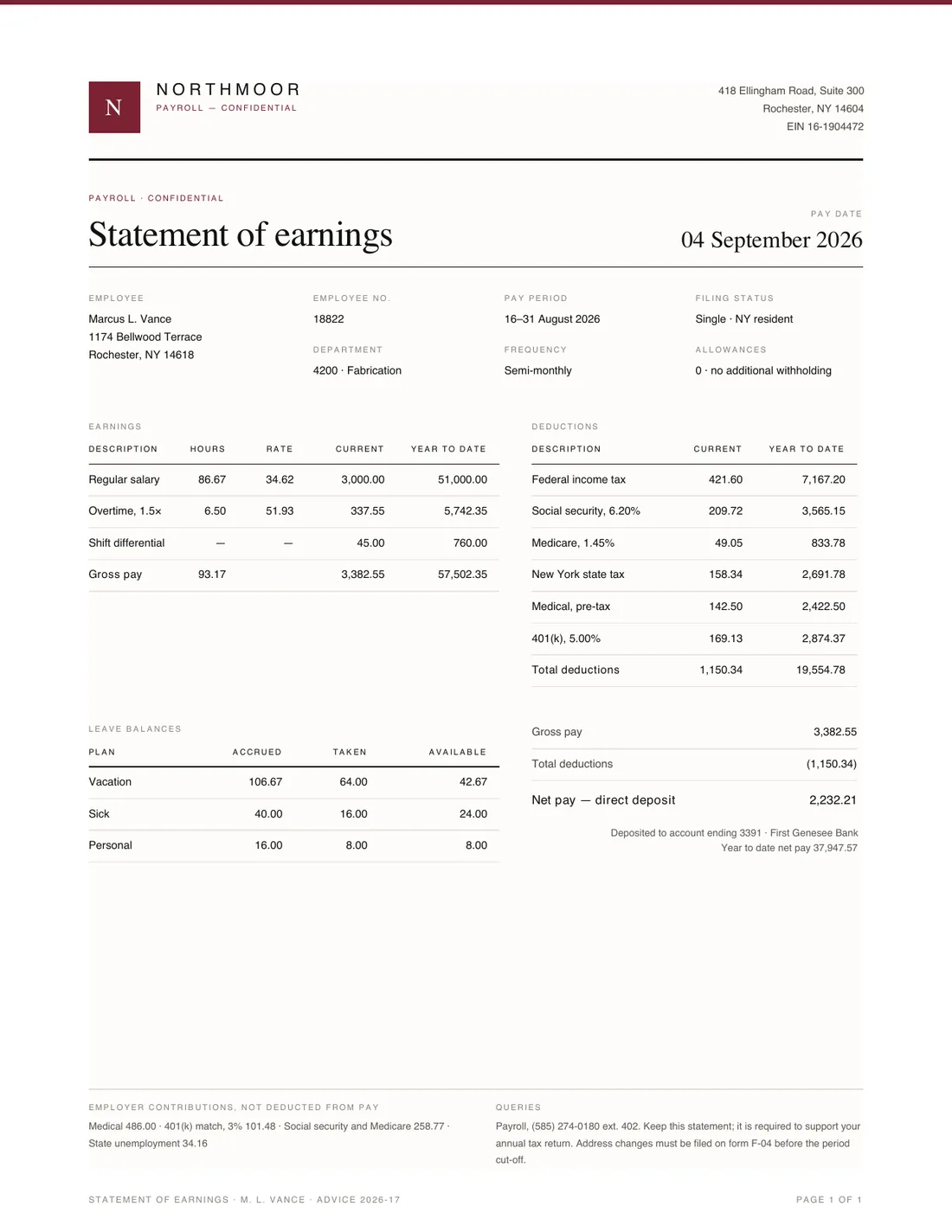 Payslip, page 1