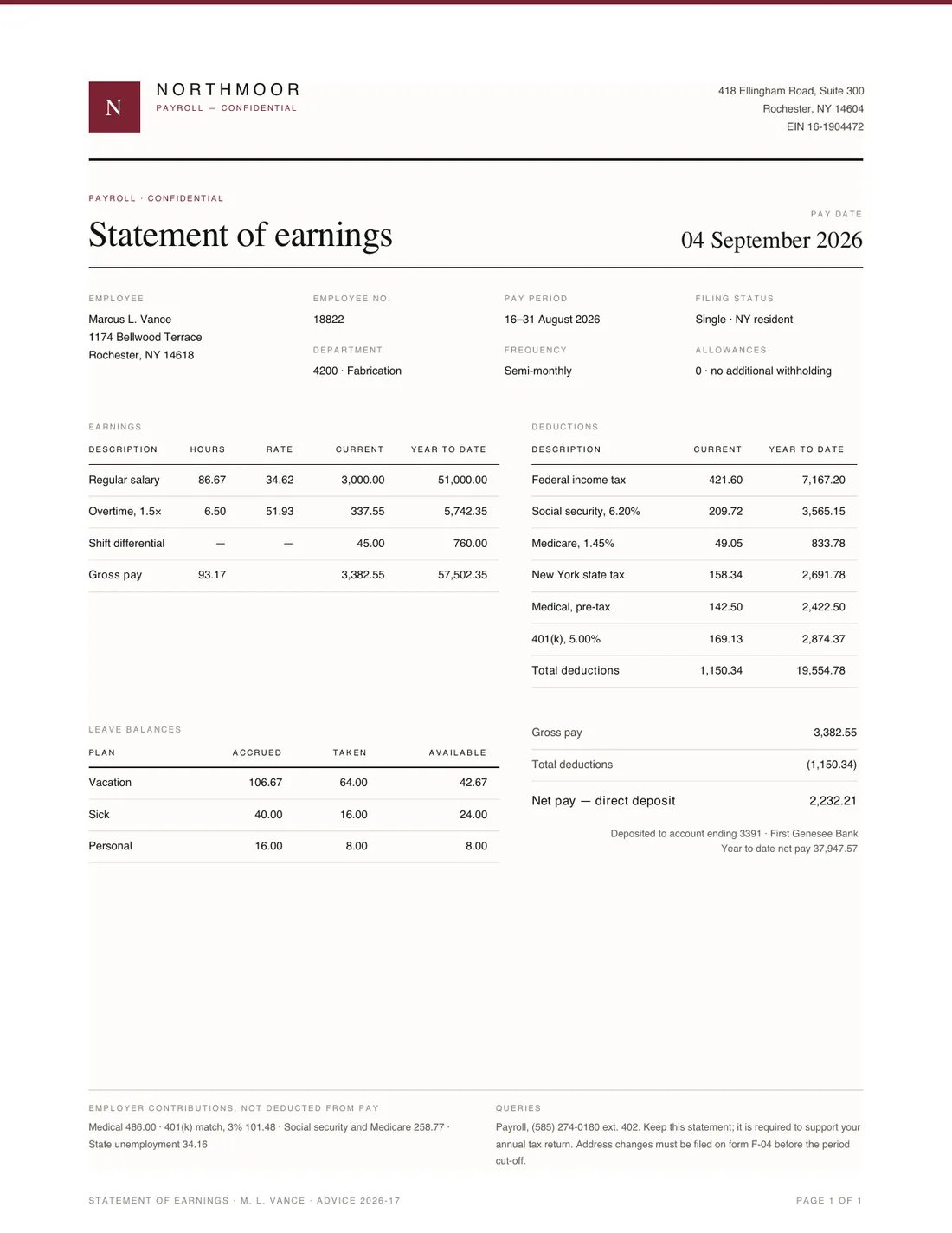 Payslip, page 1