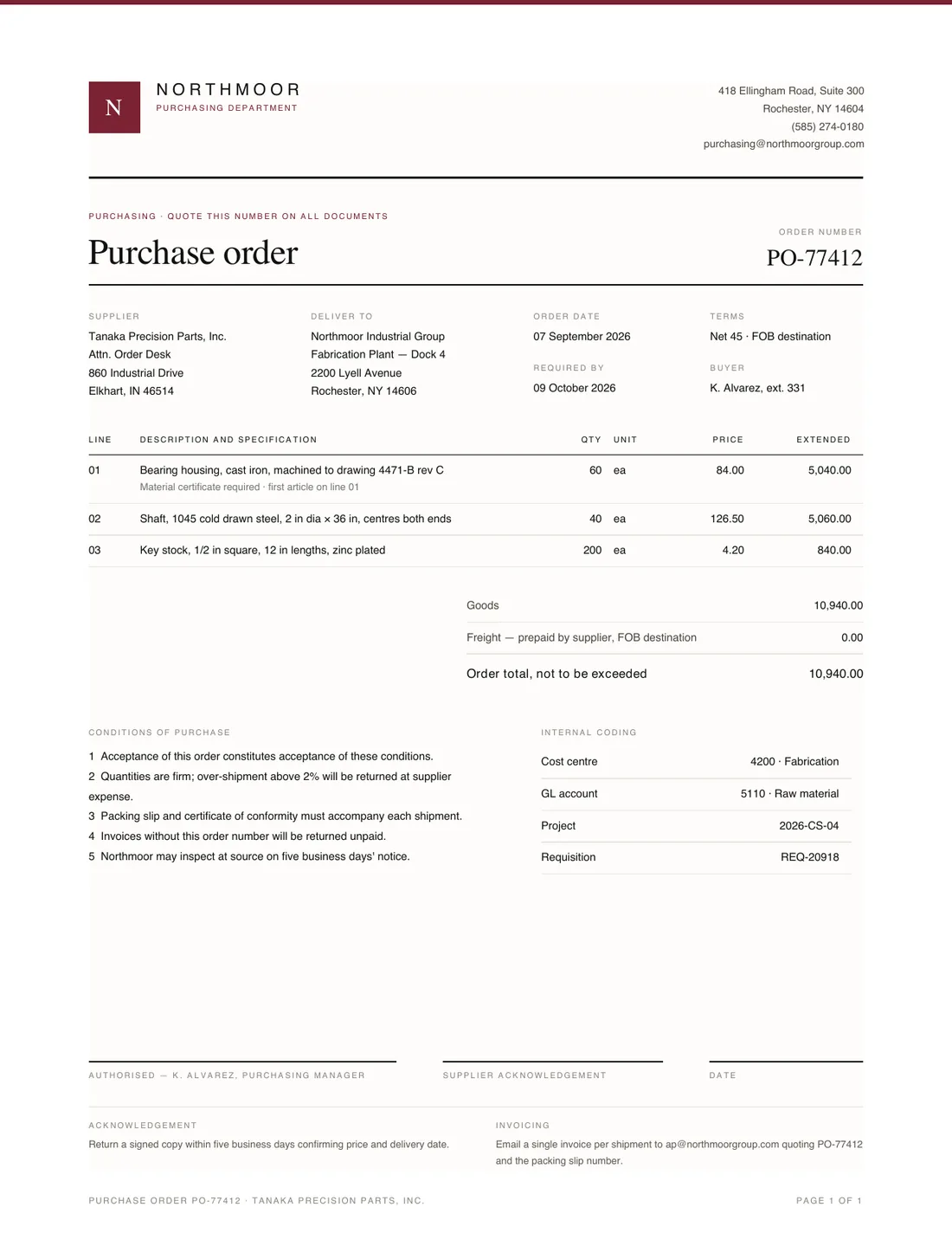 Purchase Order, page 1