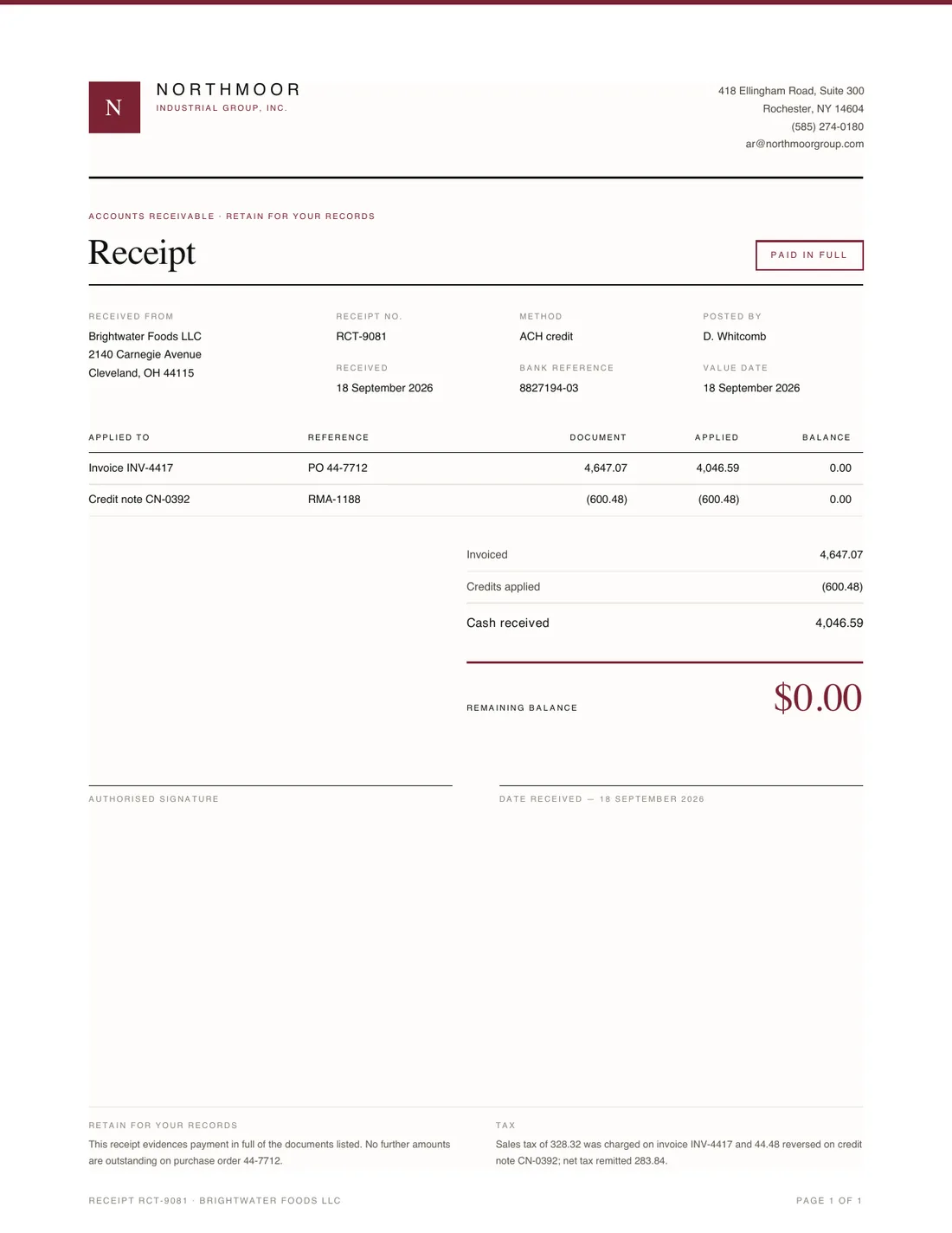 Receipt, page 1