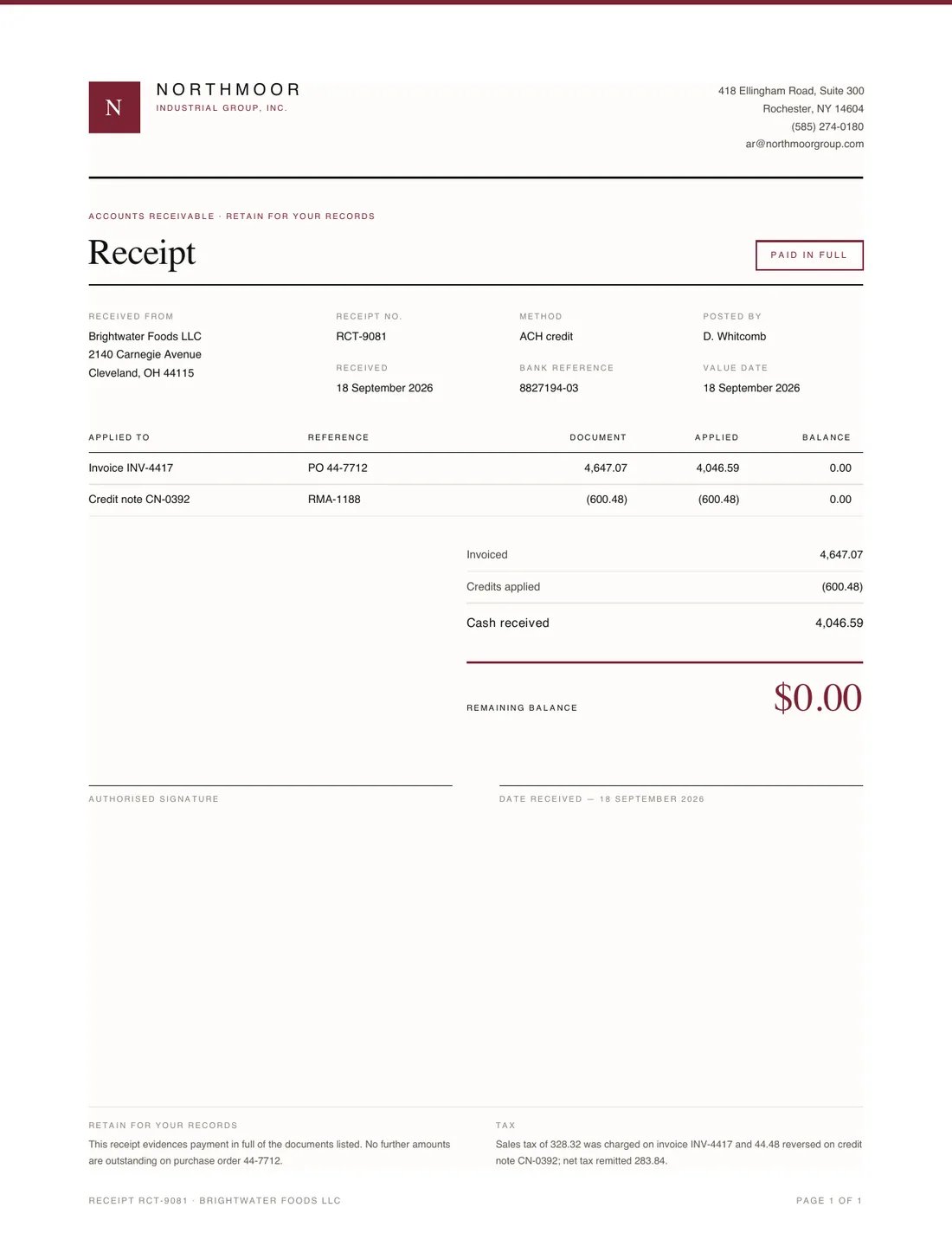 Receipt, page 1