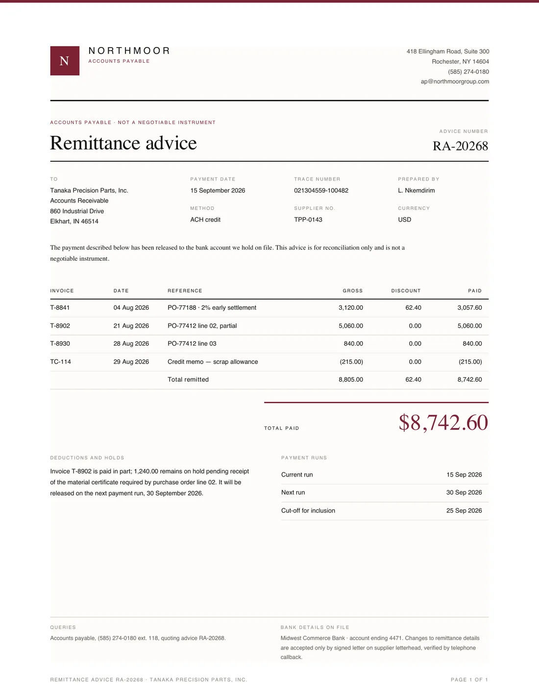 Remittance Advice, page 1