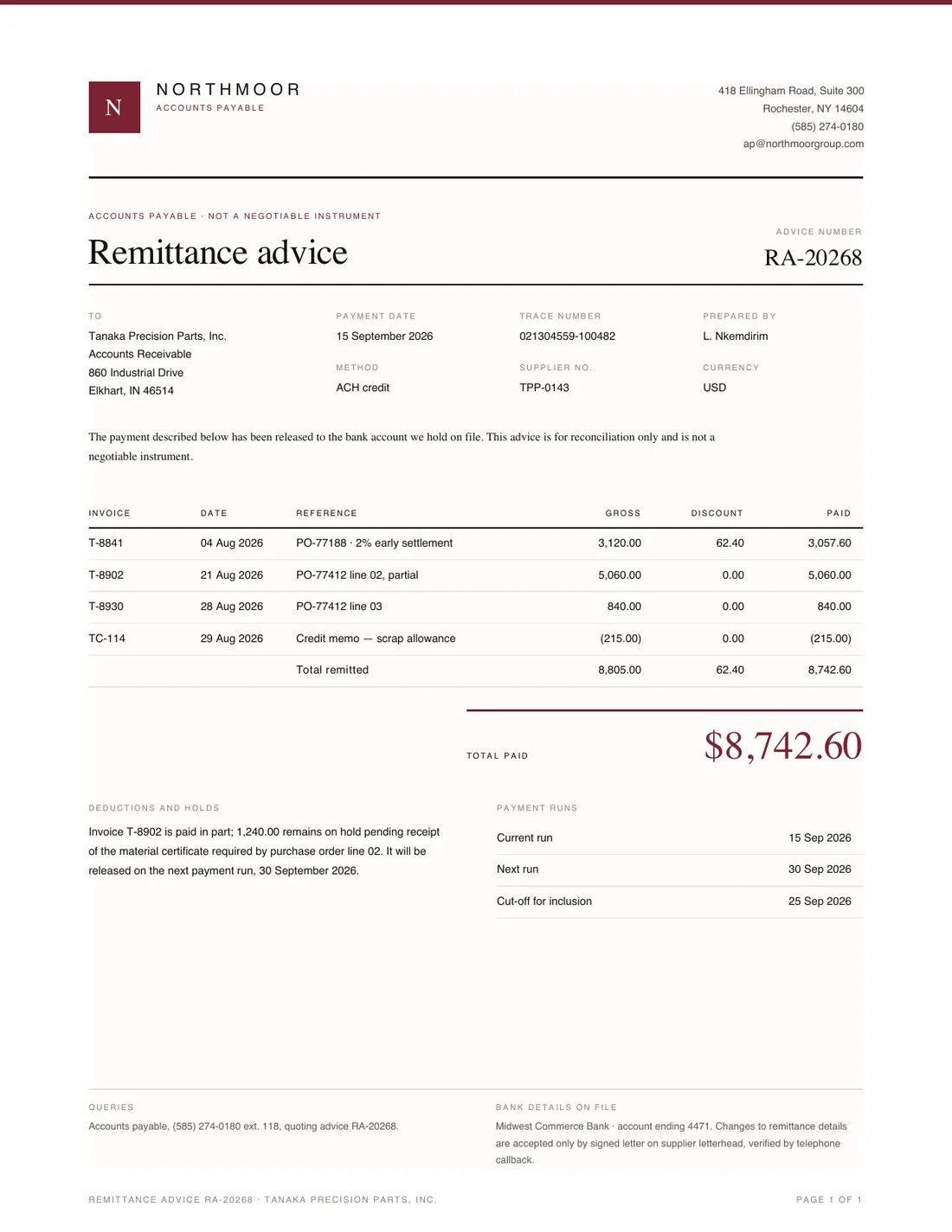 Remittance Advice, page 1