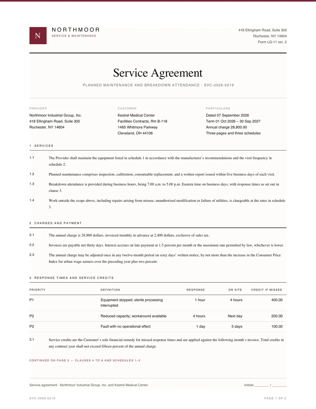 Service Agreement, page 1