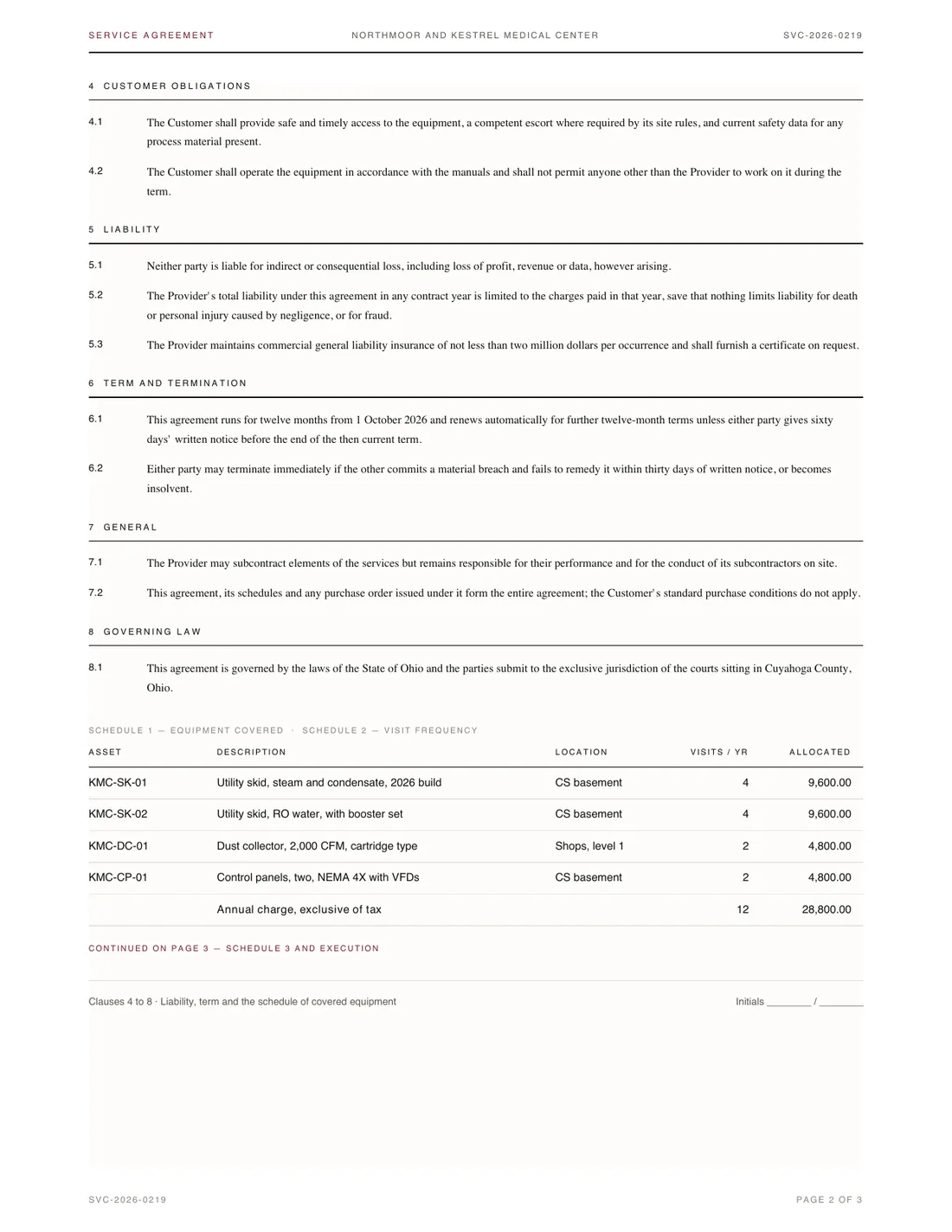 Service Agreement, page 2