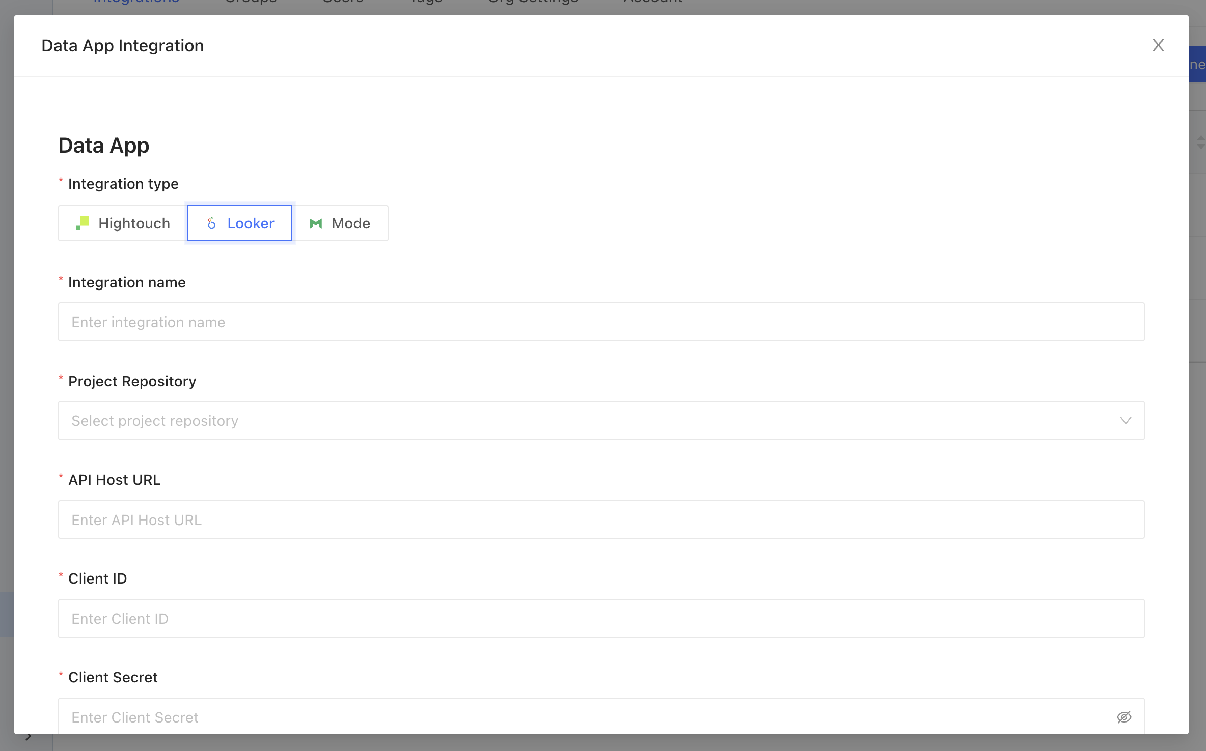 Looker Integration Form