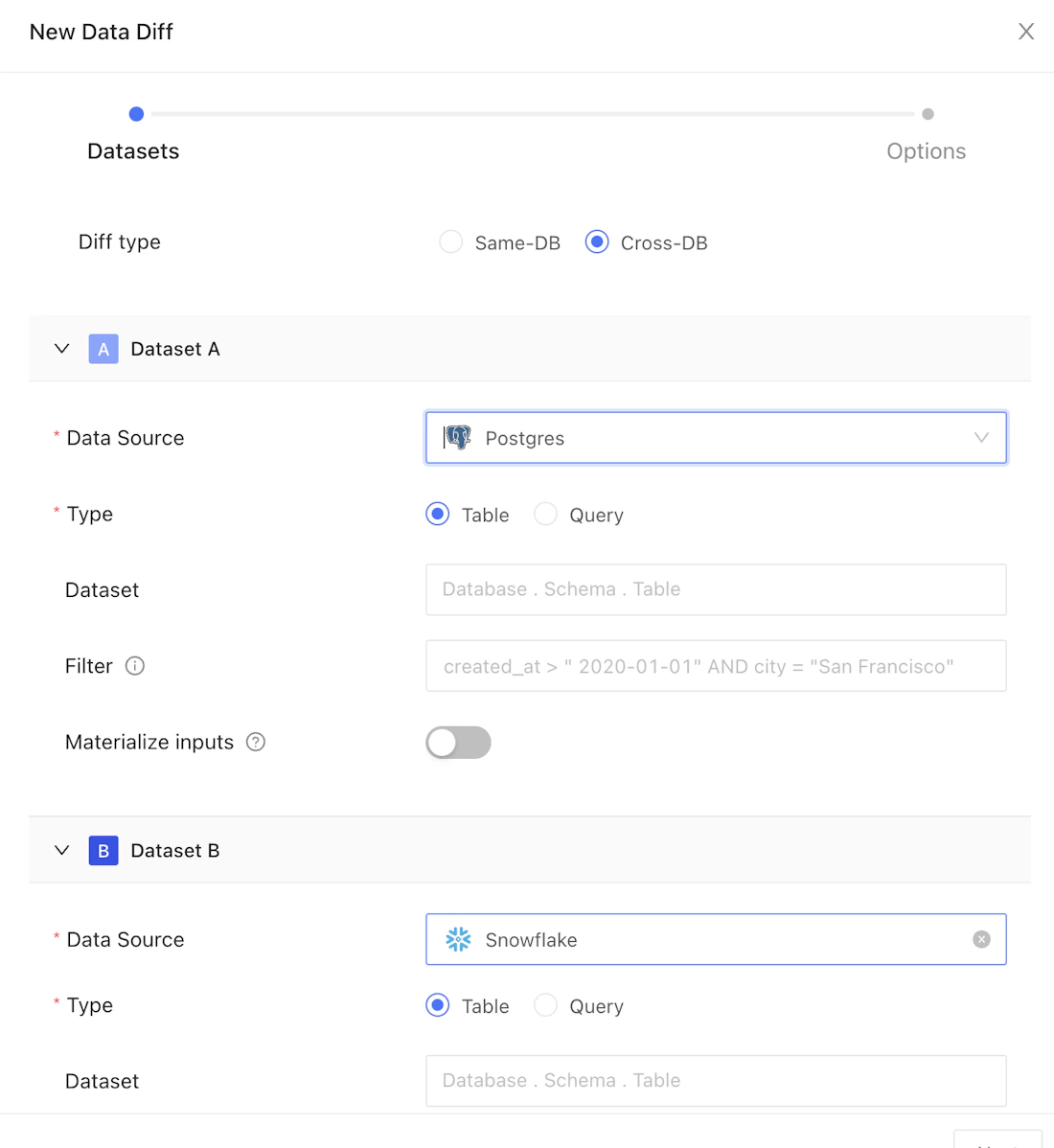 Creating a New Data Diff - Datafold