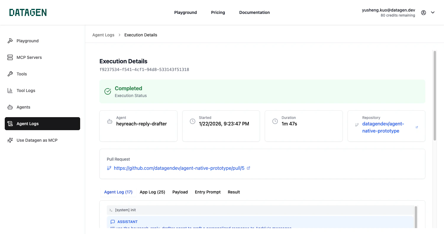 Execution details with Pull Request link