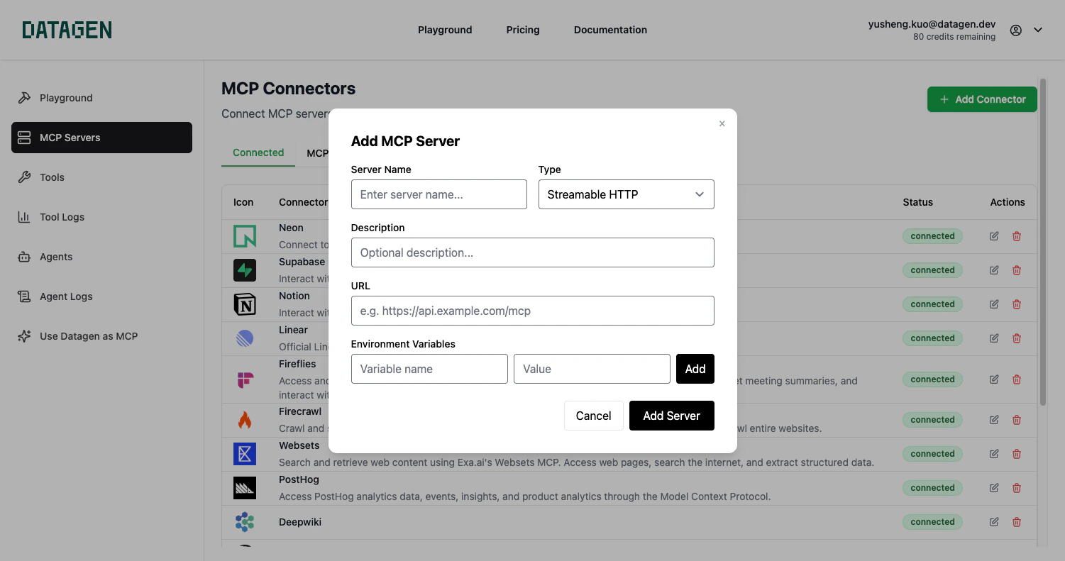 Add MCP Server dialog
