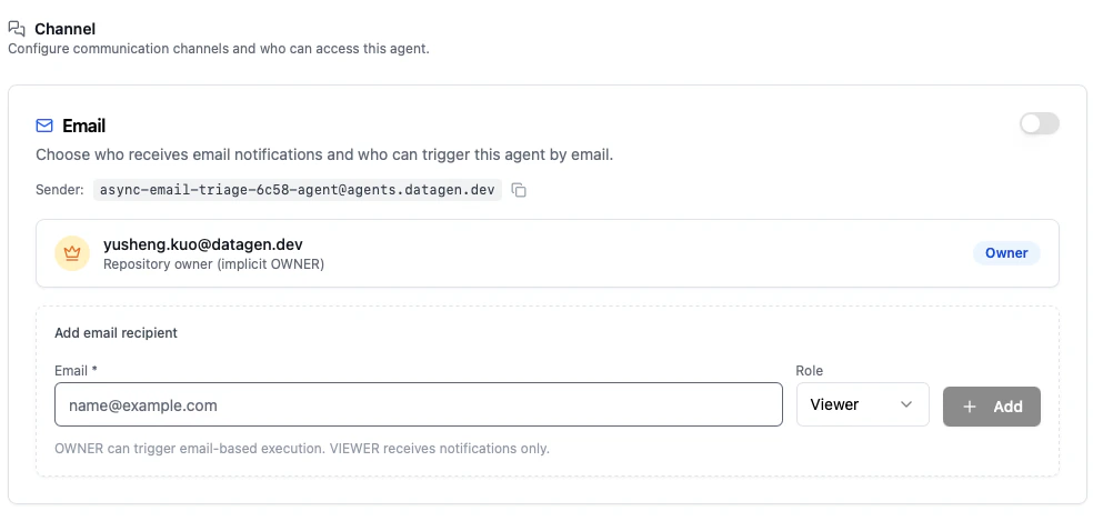 Per-agent email configuration