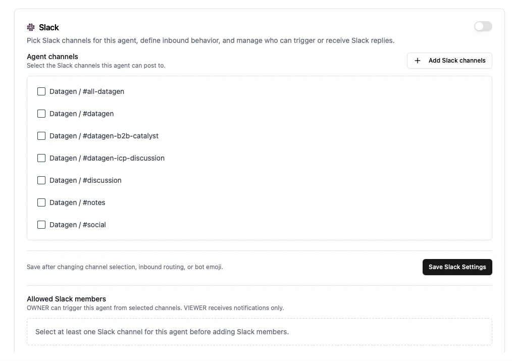 Per-agent Slack configuration