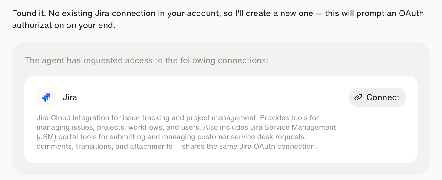 Dataleap chat requesting a new Jira connection with a Connect button