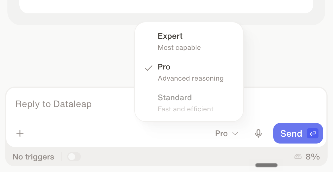 The intelligence selector in the chat bar with Expert, Pro, and Standard options