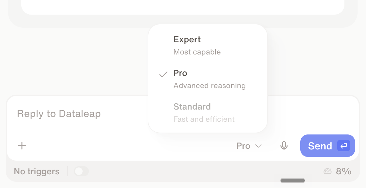 The intelligence selector in the chat bar with Expert, Pro, and Standard options