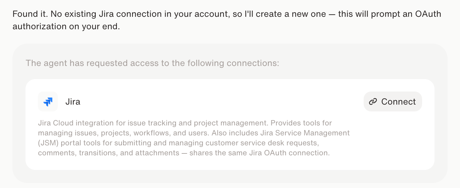Dataleap chat requesting a new Jira connection with a Connect button