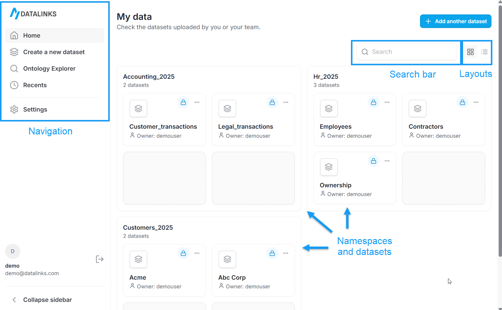 Home page of DataLinks web platform