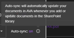 Auto-sync toggle with tooltip explaining automatic document updates