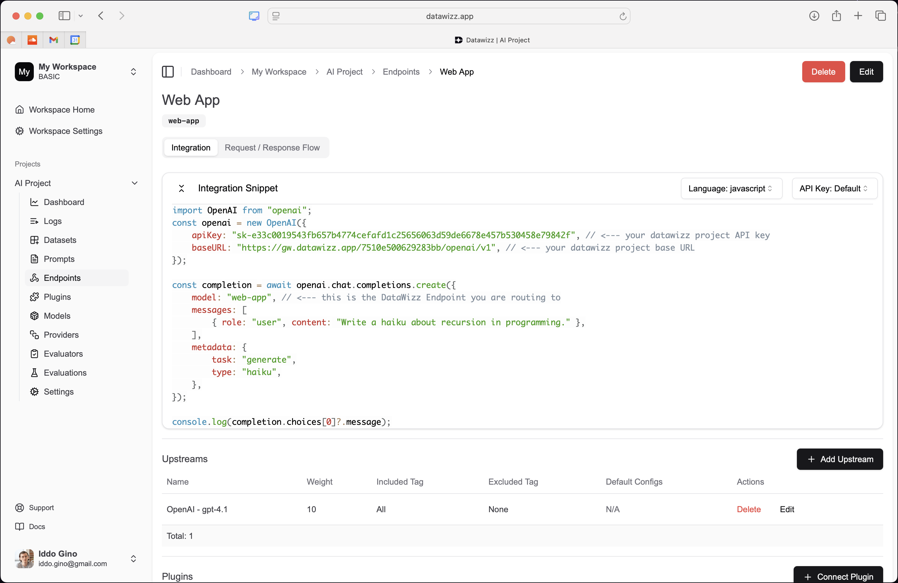 Proxy LLM Calls through Datawizz